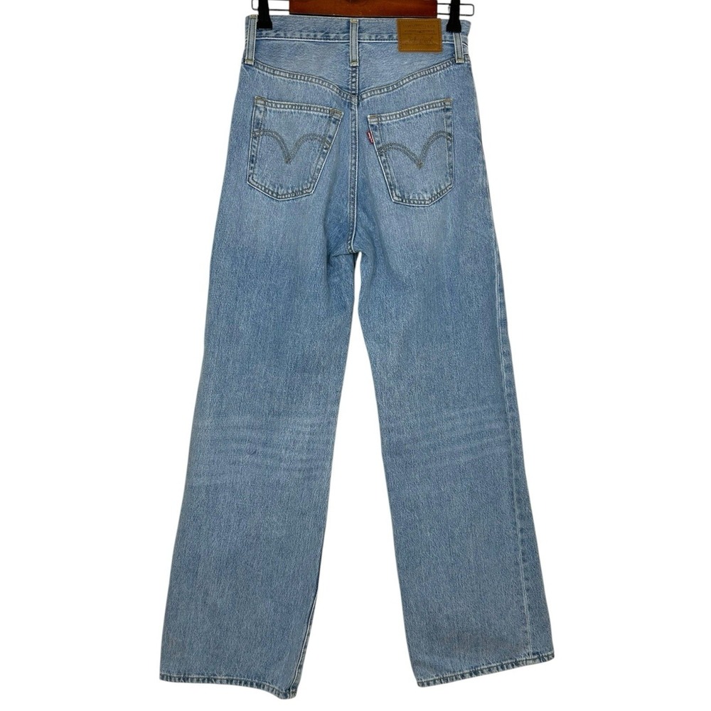Levi's Women's 25 X 32 Ribcage Wide Leg Bell Flare Jeans Blue Denim Red tab - Picture 10 of 10